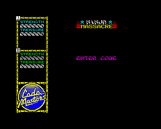 Ninja Massacre (ZX Spectrum) screenshot: Level passwords can be entered here