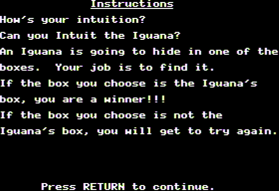 Safari Search (Apple II) screenshot: Instructions