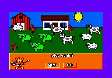 Fun School 3 for the Under 5s (Amstrad CPC) screenshot: but now there's a lot of objects (Unusually colored animals included).