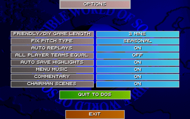 Sensible World of Soccer '96/'97 (Windows) screenshot: Options