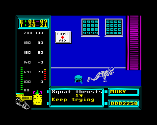 Gary Linekers Superskills (ZX Spectrum) screenshot: And now, Squat thrusts
