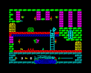 Spooky Castle (ZX Spectrum) screenshot: Just managed to avoid that ghost in the nick of time!