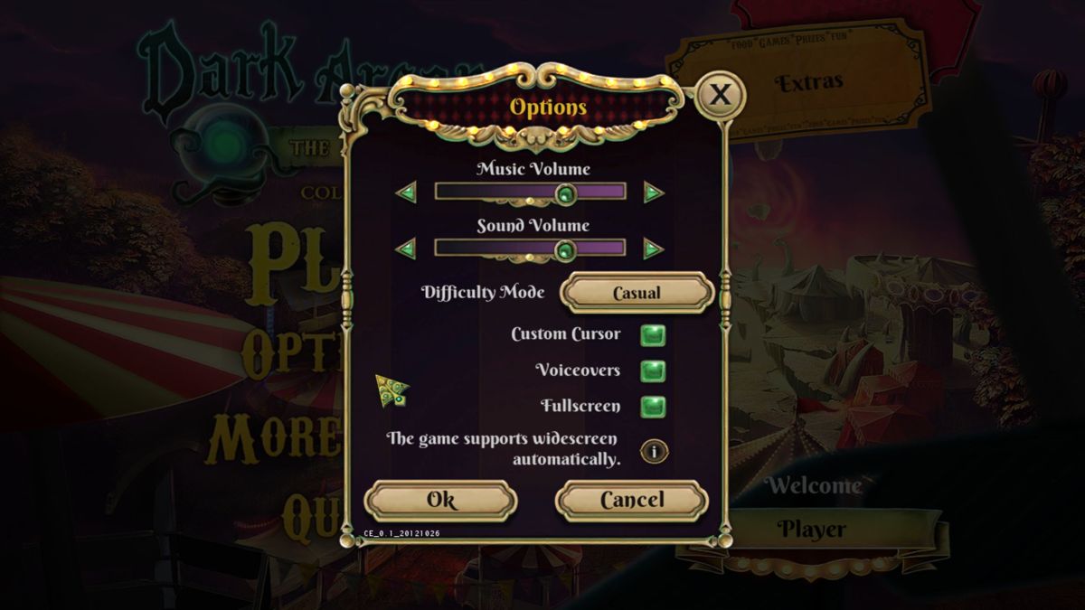 Dark Arcana: The Carnival (Windows) screenshot: The game's configuration options