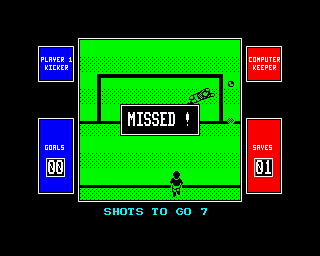 4 Soccer Simulators (ZX Spectrum) screenshot: And now the roles are reversed for Penalty Taking...that was a bad miss!