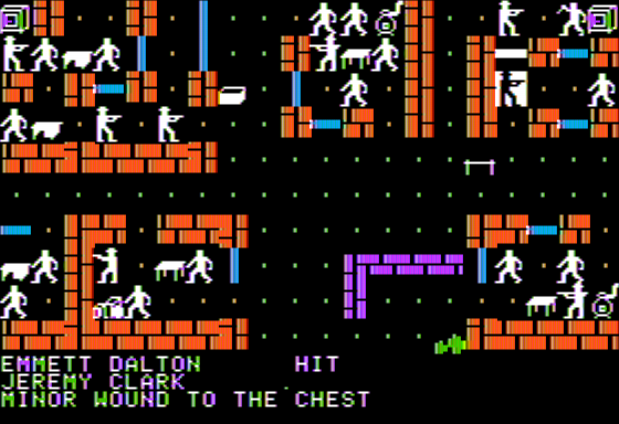 Six-Gun Shootout (Apple II) screenshot: Shot in the Chest by a Dalton