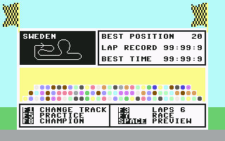 Speed King (Commodore 64) screenshot: Main menu (Digital Integration)
