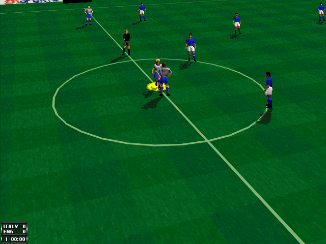 FIFA Soccer 96 (DOS) screenshot: Shearer and Sheringham about to kick off a game for England