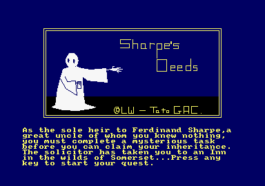 Double Gold: The Black Fountain and Sharpe's Deeds (Amstrad CPC) screenshot: Sharpe's Deeds: The start.