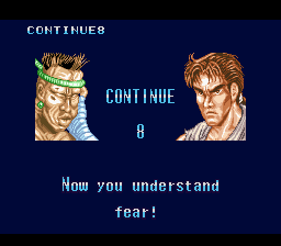 Fighter's History (SNES) screenshot: Continue screen