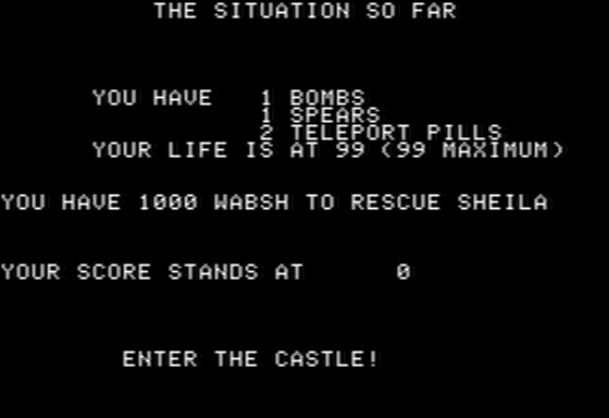 Sheila (Apple II) screenshot: Starting a New Game