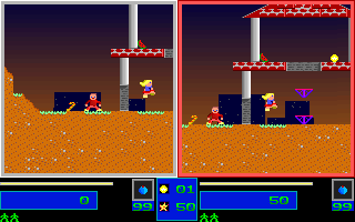 Larax & Zaco (DOS) screenshot: Split-screen gameplay