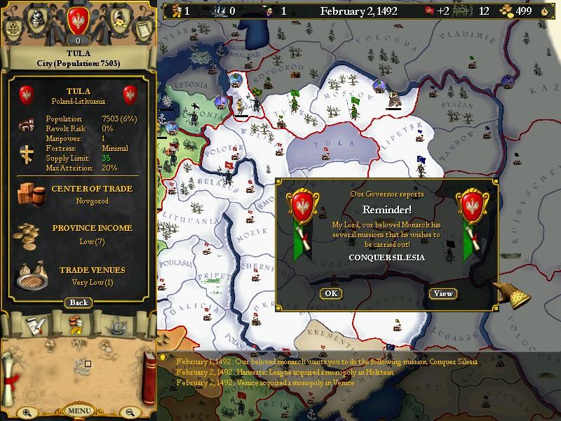 Europa Universalis (Windows) screenshot: Time to conquer Silesia