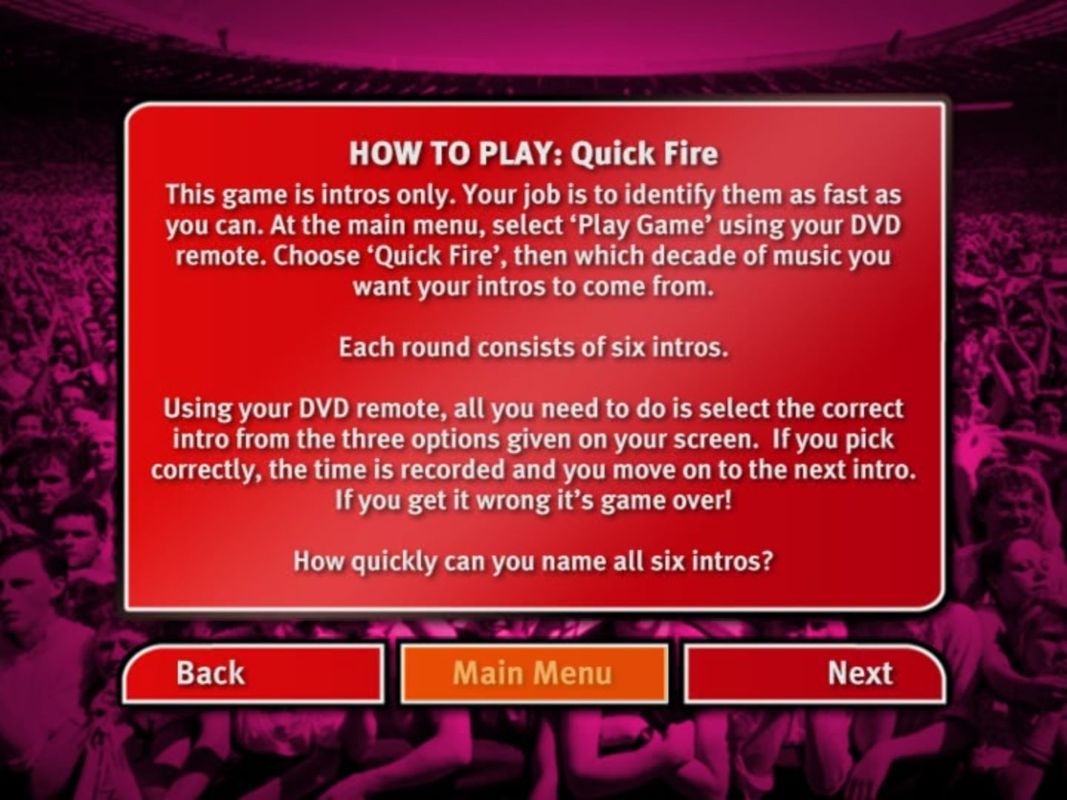 Beat the Intro 3 (DVD Player) screenshot: How To Play: Quick Fire: There are two ways to play the game. Eacch has it's own set of instructions