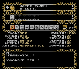 Magician (NES) screenshot: Equipment