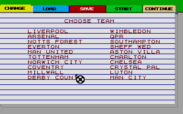Superleague Soccer (Atari ST) screenshot: Derby County is the choice for the league