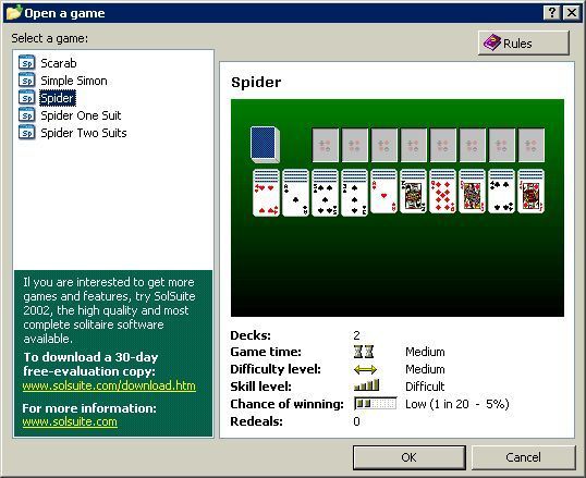 Free Spider (Windows) screenshot: The game briefly displays the SolSuite logo before getting to the game selection screen