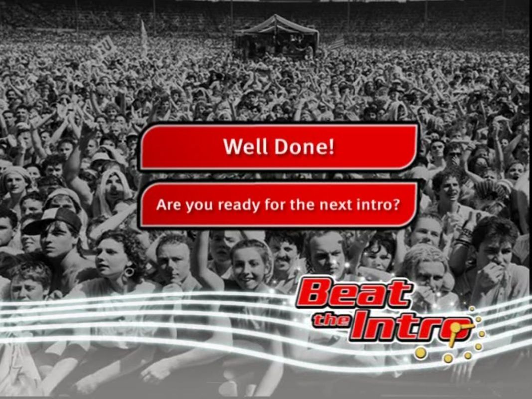 Beat the Intro 2 (DVD Player) screenshot: The Single Player game: This screen is shown when the player answers a question correctly, if they make a mistake the game is ended immediately