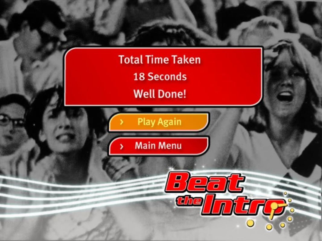 Beat the Intro 2 (DVD Player) screenshot: The Single Player game: At the end the player is shown the time they took to complete the round