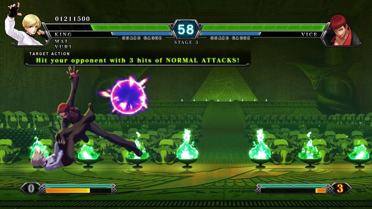 The King of Fighters XIII (Windows) screenshot: Vice's brutal attack
