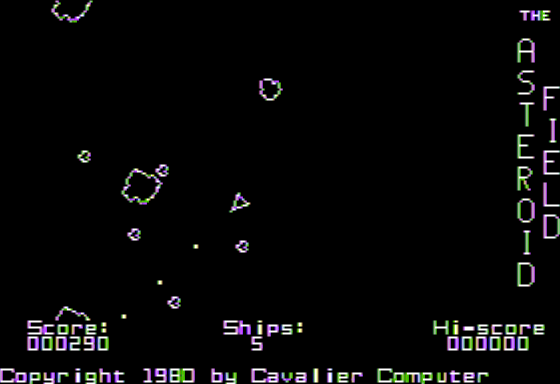 The Asteroid Field (Apple II) screenshot: Firing Through Asteroids