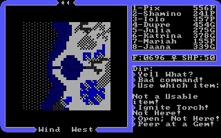Ultima IV: Quest of the Avatar (DOS) screenshot: Magic gems are very helpful, showing you a rough map of the surroundings