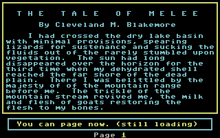 Melee (Commodore 64) screenshot: Introductory text.