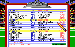TV Sports: Football (DOS) screenshot: Choosing teams