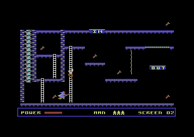 Madness (Commodore 64) screenshot: Quickly up the ladder before the witch reaches you!