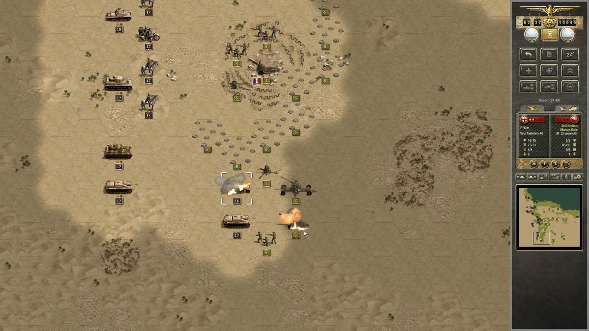 Panzer Corps: Afrika Korps (Windows) screenshot: Destroying enemy artillery with missile barrage