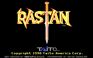 Rastan (DOS) screenshot: Title screen (EGA/Tandy mode)