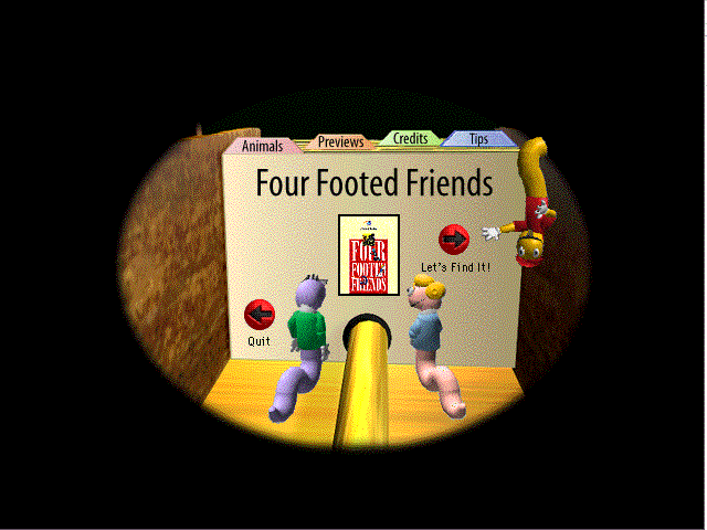 Four Footed Friends (Windows 3.x) screenshot: After the introduction, they are taken to the card catalogue in the library.