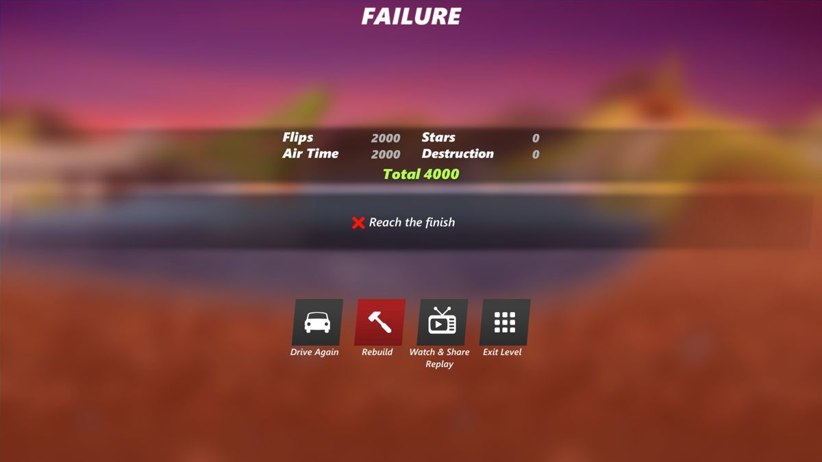 Bridge Constructor: Stunts (Windows) screenshot: Failed that level