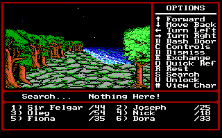 Might and Magic II: Gates to Another World (DOS) screenshot: Outdoor exploration. Landscapes are varied and includes deserts, forests, tundra, and more