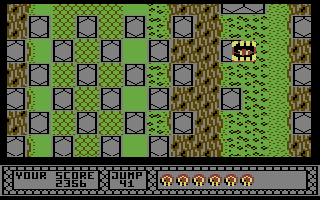 Bounder (Commodore 64) screenshot: Some question marks hold bonuses, others are traps