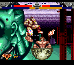Chō Aniki: Bakuretsu Rantōden (SNES) screenshot: Using a special attack