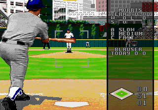 World Series Baseball '95 (Genesis) screenshot: Laying down a bunt.