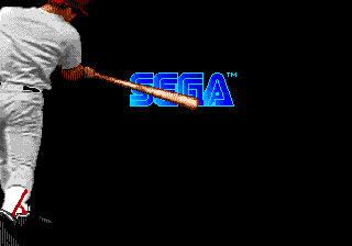World Series Baseball '95 (Genesis) screenshot: A player takes a bat to the Sega logo... He must have been a 32X owner.
