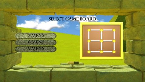 Ancient Game Treasures: Mill (PSP) screenshot: Choose between three board sizes.