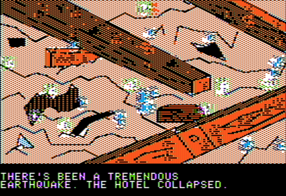 Earthquake San Francisco 1906 (Apple II) screenshot: Trapped in a Pile of Rubble