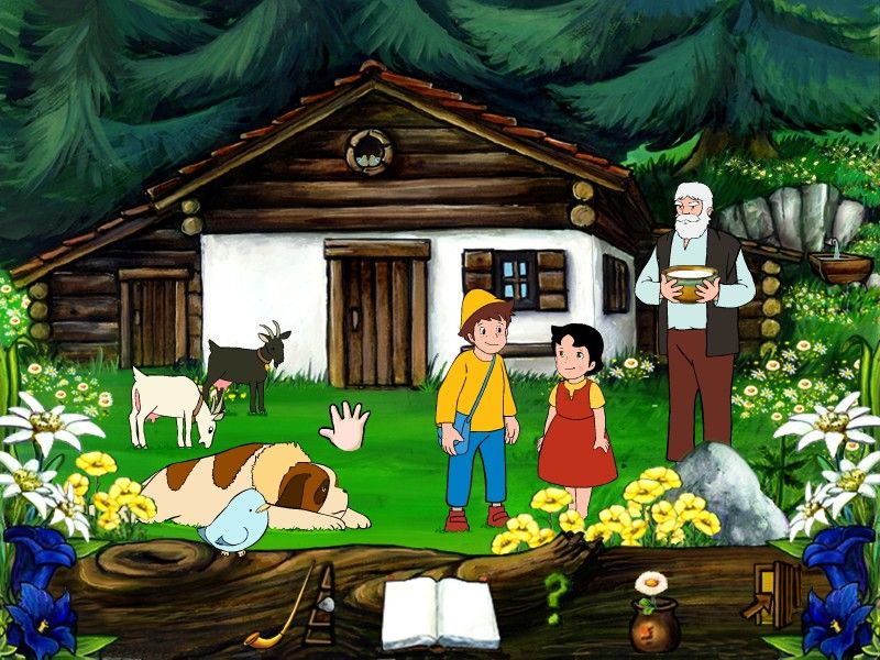 Heidi: Deine Welt sind die Berge (Windows) screenshot: The first part of the story - Heidi with Grandfather and Peter