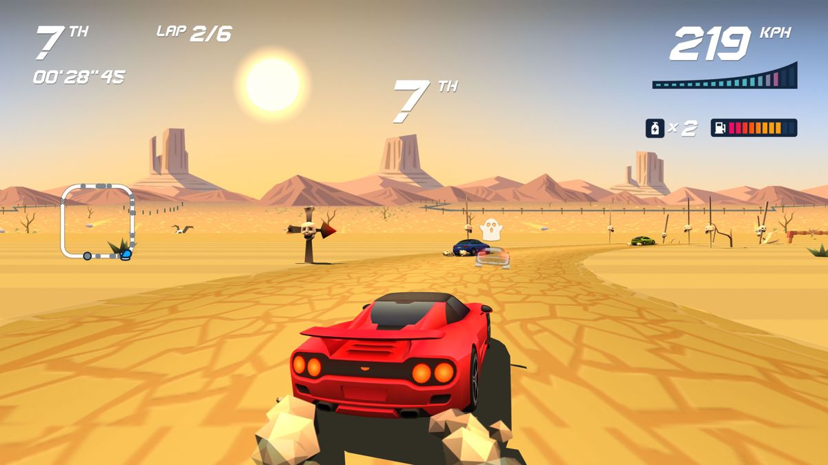 Horizon Chase Turbo (Windows) screenshot: Death Valley race with a ghost car