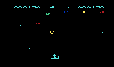 Space Phreeks (VIC-20) screenshot: Shooting the waves of aliens.