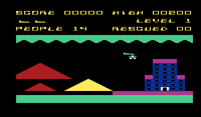 Protector (VIC-20) screenshot: Carrying a person to safety.