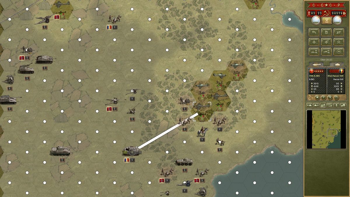 Panzer Corps: Soviet Corps (Windows) screenshot: Bombers are great for clearing enemy tank platoons before they even come in range to fire at my troops