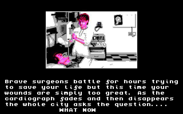 Hoverforce (DOS) screenshot: Resolution 101: Shot down and no more lives left. EGA version