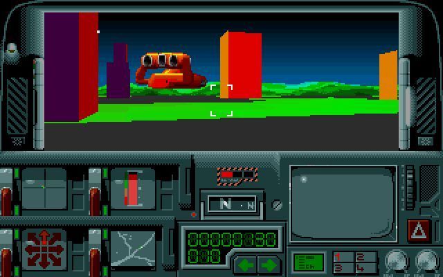 Hoverforce (DOS) screenshot: Resolution 101: All drug runners fly this type of craft. They cannot be shot down until sufficient evidence has been collected. VGA version
