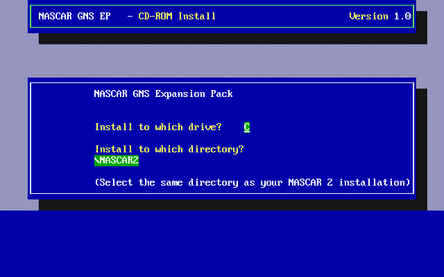 NASCAR: Grand National Series Expansion Pack (DOS) screenshot: Installing