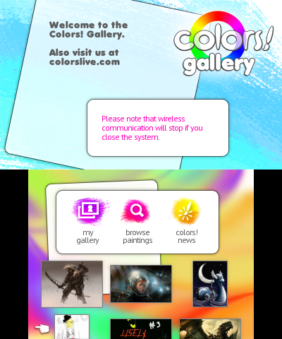 Colors! 3D (Nintendo 3DS) screenshot: Main gallery page