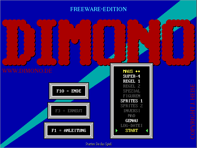 Dimono (DOS) screenshot: Main menu/title screen.