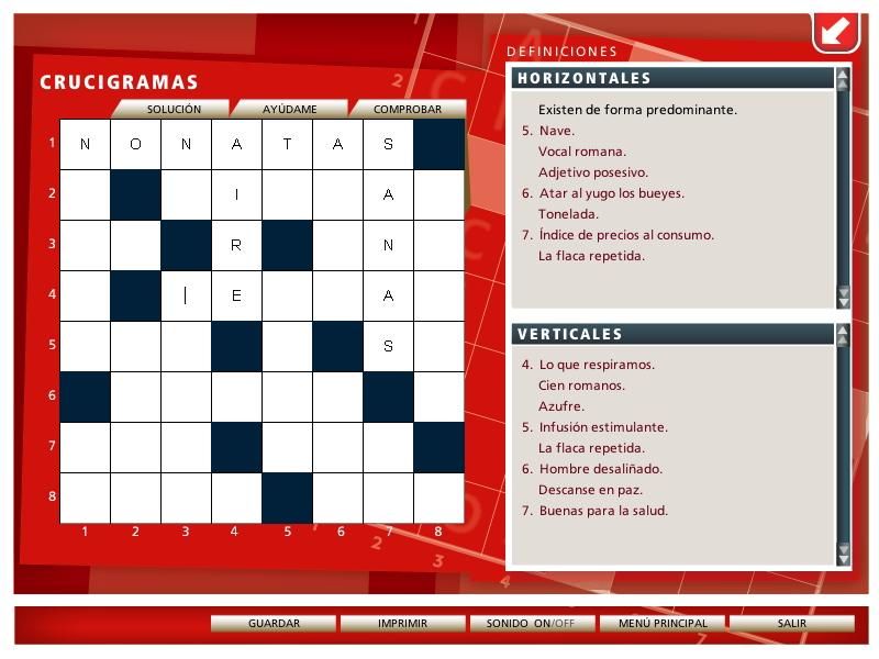 Crucigramas Classic (Windows) screenshot: Crossword (8x8).